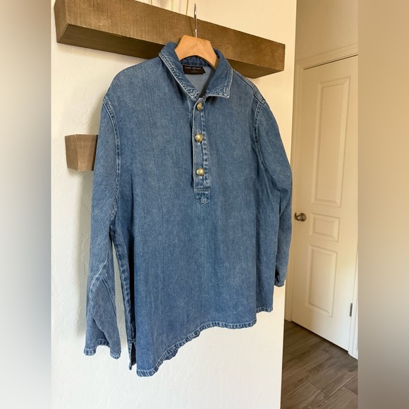 Lane Bryant|Dark Blue Denim Top with boho gold buttons,oversized boyfriend fit• - Picture 6 of 13